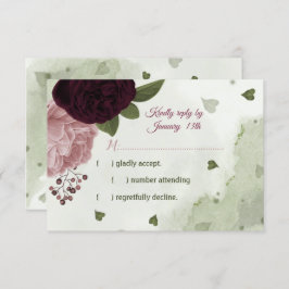 hübsche Rosa und Pflaumenbordeauxfarben Blume Grün RSVP Karte