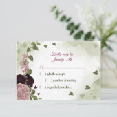 hübsche Rosa und Pflaumenbordeauxfarben Blume Grün RSVP Karte (Stehend Vorderseite)