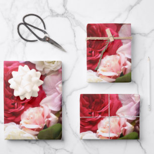 Hübsche rosa und rote Rosen Blumen-Geschenk Geschenkpapier Set
