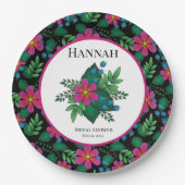 Hübsche, rosa und schwarze Flora Pappteller (Vorderseite)