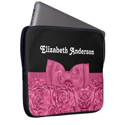 Hübsche Rosa und Schwarze Rose Blumenmotiv Bow Laptopschutzhülle (Vorne Rechts)