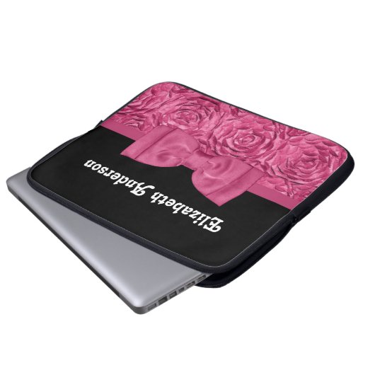 Hübsche Rosa und Schwarze Rose Blumenmotiv Bow Laptopschutzhülle (Vorne Knopf)