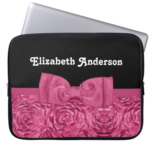 Hübsche Rosa und Schwarze Rose Blumenmotiv Bow Laptopschutzhülle (Vorderseite)
