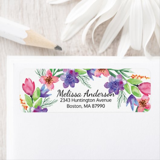 Hübsche Rosa- und violette Blumen Rücksendeadresse (Insitu)