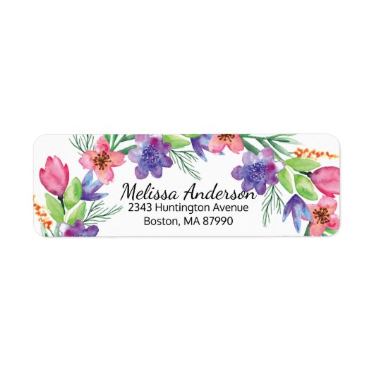 Hübsche Rosa- und violette Blumen Rücksendeadresse (Vorne)