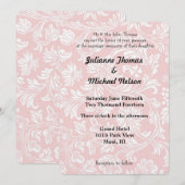 Hübsche Rosa- und WeißDamastenhochzeit Einladung (Vorne/Hinten)
