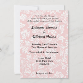Hübsche Rosa- und WeißDamastenhochzeit Einladung
