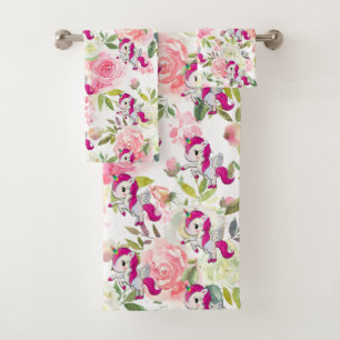 Hübsche Rosa und weiße Blume Regenbogenhaut Badhandtuch Set