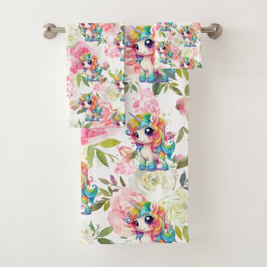 Hübsche Rosa und weiße Blume Regenbogenhaut Badhandtuch Set (Insitu)