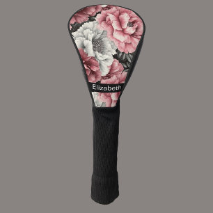 Hübsche rosa und weiße Pfingstrose personalisiert Golf Headcover