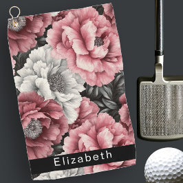 Hübsche rosa und weiße Pfingstrose personalisiert Golfhandtuch