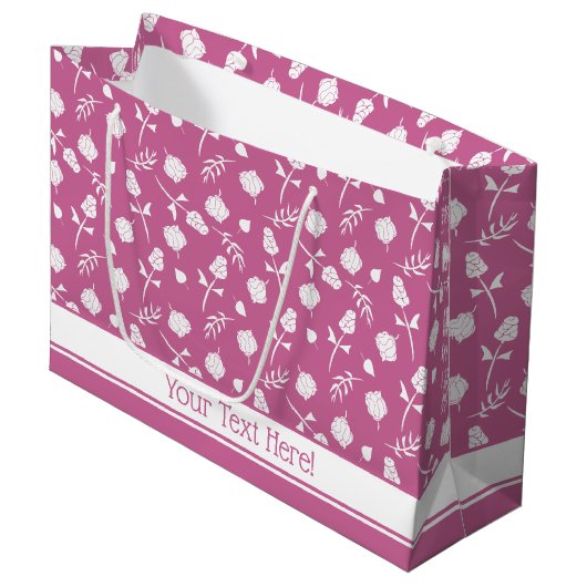 Hübsche Rosa und Weiße Rosen Rosenknospe, Blumendr Große Geschenktüte (Vorderseite Schrägansicht)
