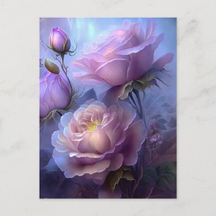 Hübsche rosa vintage irisierende Blumen Postkarte