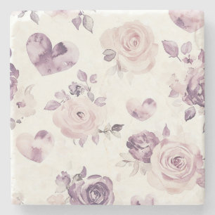 Hübsche rosa violette Herzen Rosen floral Steinuntersetzer
