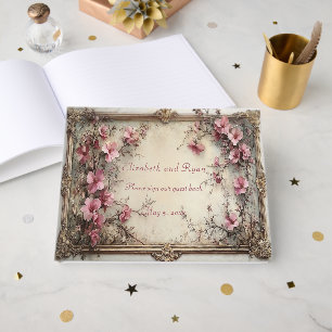 Hübsche rosa Wasserfarben Blumen elegante Gold Rah Gästebuch
