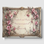 Hübsche rosa Wasserfarben Blumen elegante Gold Rah Gästebuch (Vorderseite)