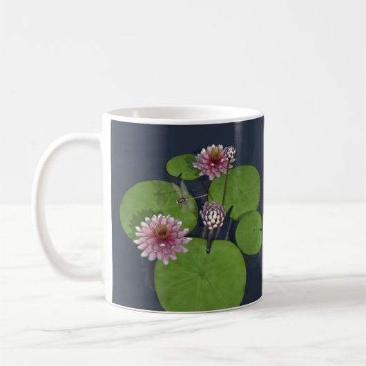 Hübsche Rosa Wasserlilie und Libelle Kaffeetasse (Links)