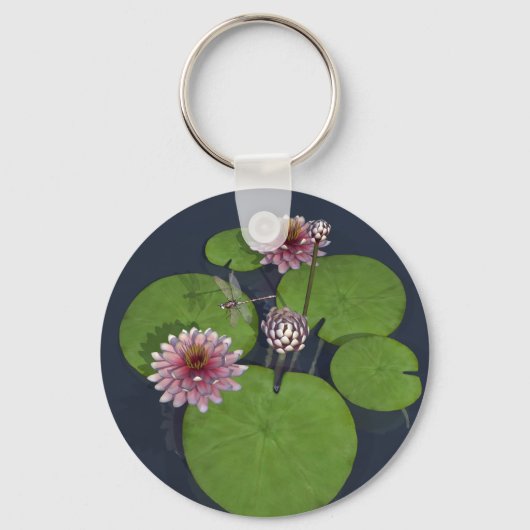 Hübsche Rosa Wasserlilie und Libelle Schlüsselanhänger (Vorderseite)