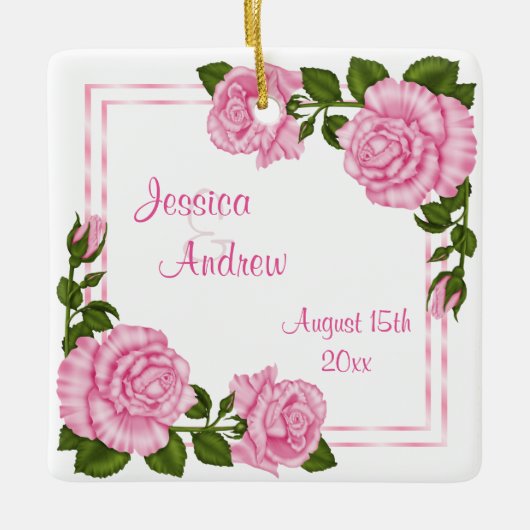 Hübsche rosa Wedding Eckblumensträuße Keramikornament (Vorderseite)