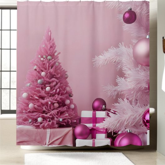Hübsche, rosa Weihnachtsbäume Hintergrund Duschvorhang