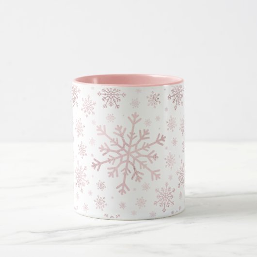 Hübsche Rosa Weihnachtsschneeflocken im Winter Wei Tasse (Zentrum)