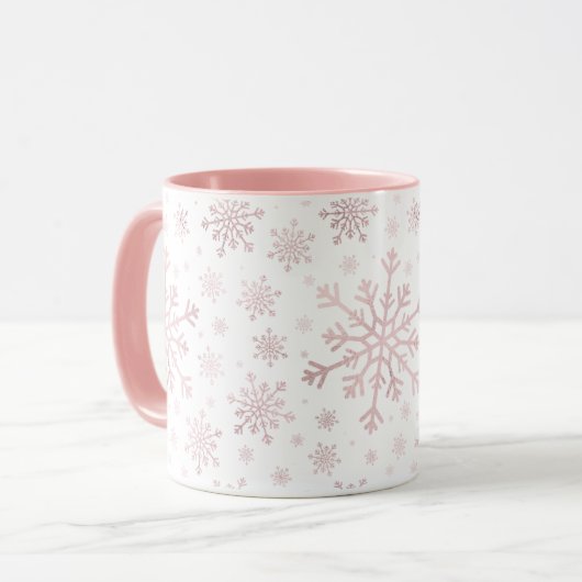 Hübsche Rosa Weihnachtsschneeflocken im Winter Wei Tasse (Vorderseite Links)