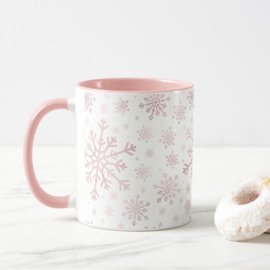 Hübsche Rosa Weihnachtsschneeflocken im Winter Wei Tasse (Mit Donut)