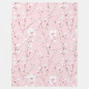 Hübsche rosa weiße Blumen   Fleecedecke