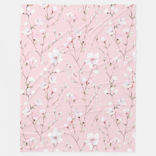Hübsche rosa weiße Blumen   Fleecedecke (Vorderseite)