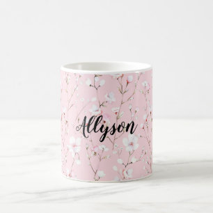Hübsche rosa weiße Blumen Kaffeetasse