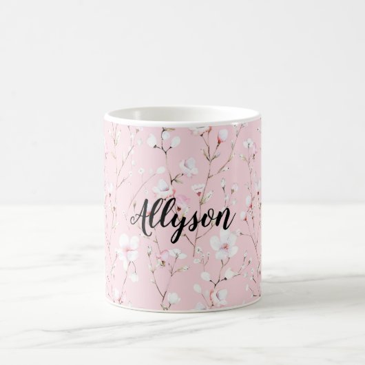 Hübsche rosa weiße Blumen Kaffeetasse (Mittel)