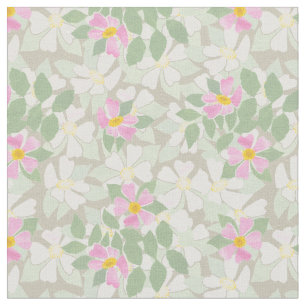 Hübsche Rosa-Weiße-Hunde-Rose auf Taupe-Stoff Stoff