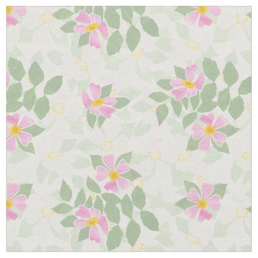 Hübsche rosa weiße HundeRosen auf weißem Gewebe Stoff (Nahaufnahme)