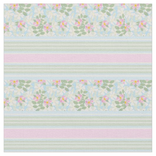 Hübsche, rosa, weiße Rose auf blau gestreiftem Sto Stoff (Nahaufnahme)