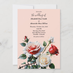 Hübsche rosa weiße rote Rosen Blumen Hochzeit Einladung
