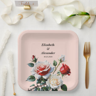 Hübsche rosa weiße rote Rosen Blumen Hochzeit Pappteller