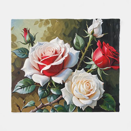 Hübsche rosa weiße rote Rosen Ölmalerei Fleecedecke (Vorderseite (Horizontal))