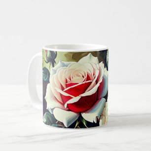 Hübsche rosa weiße rote Rosen Ölmalerei Kaffeetasse