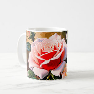 Hübsche rosa weiße rote Rosen Ölmalerei Kaffeetasse
