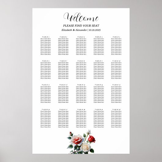 Hübsche, rosa, weiße rote Rosen Poster (Vorne)