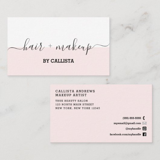 Hübsche, rosa, weiße Script-Visitenkarte Makeup Bu Visitenkarte (Vorne/Hinten)