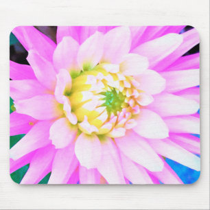 Hübsche rosa, weiße und gelbe Kaktus-Dahlie-Makro Mousepad