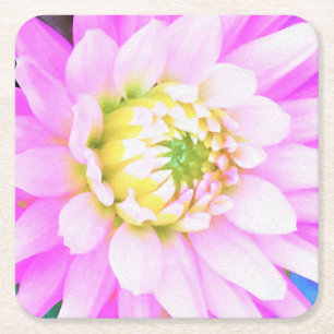Hübsche rosa, weiße und gelbe Kaktus-Dahlie-Makro Rechteckiger Pappuntersetzer