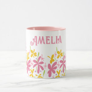 Hübsche rosa Wildblume Personalisiert Tasse