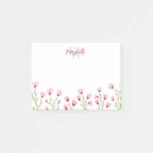 Hübsche rosa Wildblumen feminine Monogramm Post-it Klebezettel