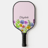 Hübsche rosa Wildblumen mit individuelle Name Frau Pickleball Schläger (Vorderseite)