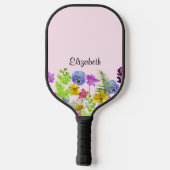 Hübsche rosa Wildblumen mit individuelle Name Frau Pickleball Schläger (Rückseite)