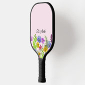 Hübsche rosa Wildblumen mit individuelle Name Frau Pickleball Schläger (Links)