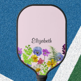 Hübsche rosa Wildblumen mit individuelle Name Frau Pickleball Schläger