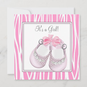 Hübsche rosa Zebrababymädchen-Party Einladung